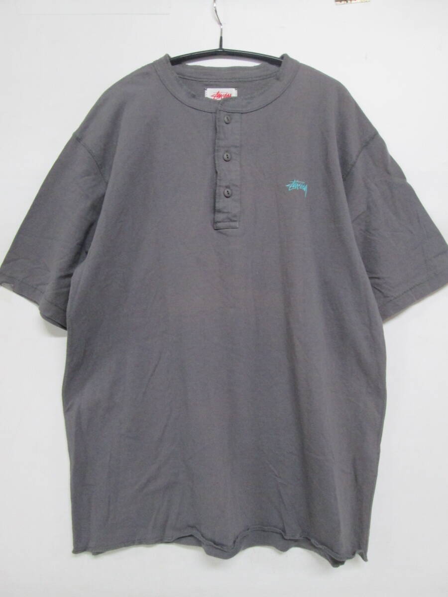 【0605n O3363】 STUSSY ステューシー ヘンリーネックTシャツ グレー M
