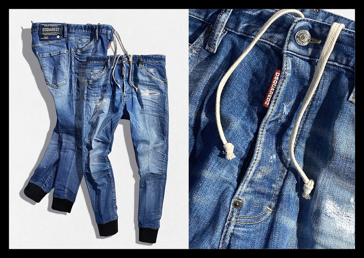 定価14.6万 ディースクエアードDSQUARED2 日本限定モデル! ダメージ＆リペア加工トラックデニムパンツ TRACK DENIM PANT イタリア製