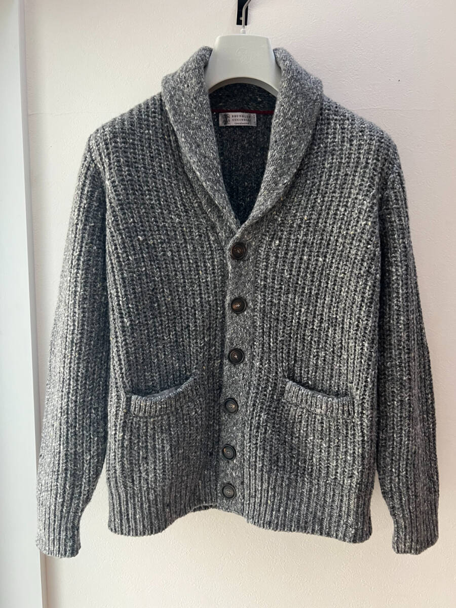 ブルネロクチネリ 超絶 ウール・カシミア 定価80万 ショール カラー ニット カーディガン ジャケット コート size48 極美品 カシミヤ
