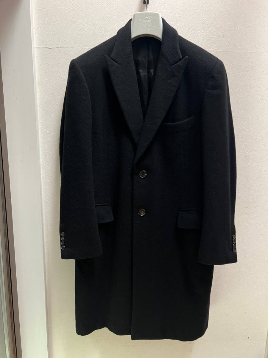 エルメス 超絶 ロングヘアー カシミア 100％ 荘厳なる ピークド コート ジャケット チェスター P ブラック 国内正規極美品 定価150万円