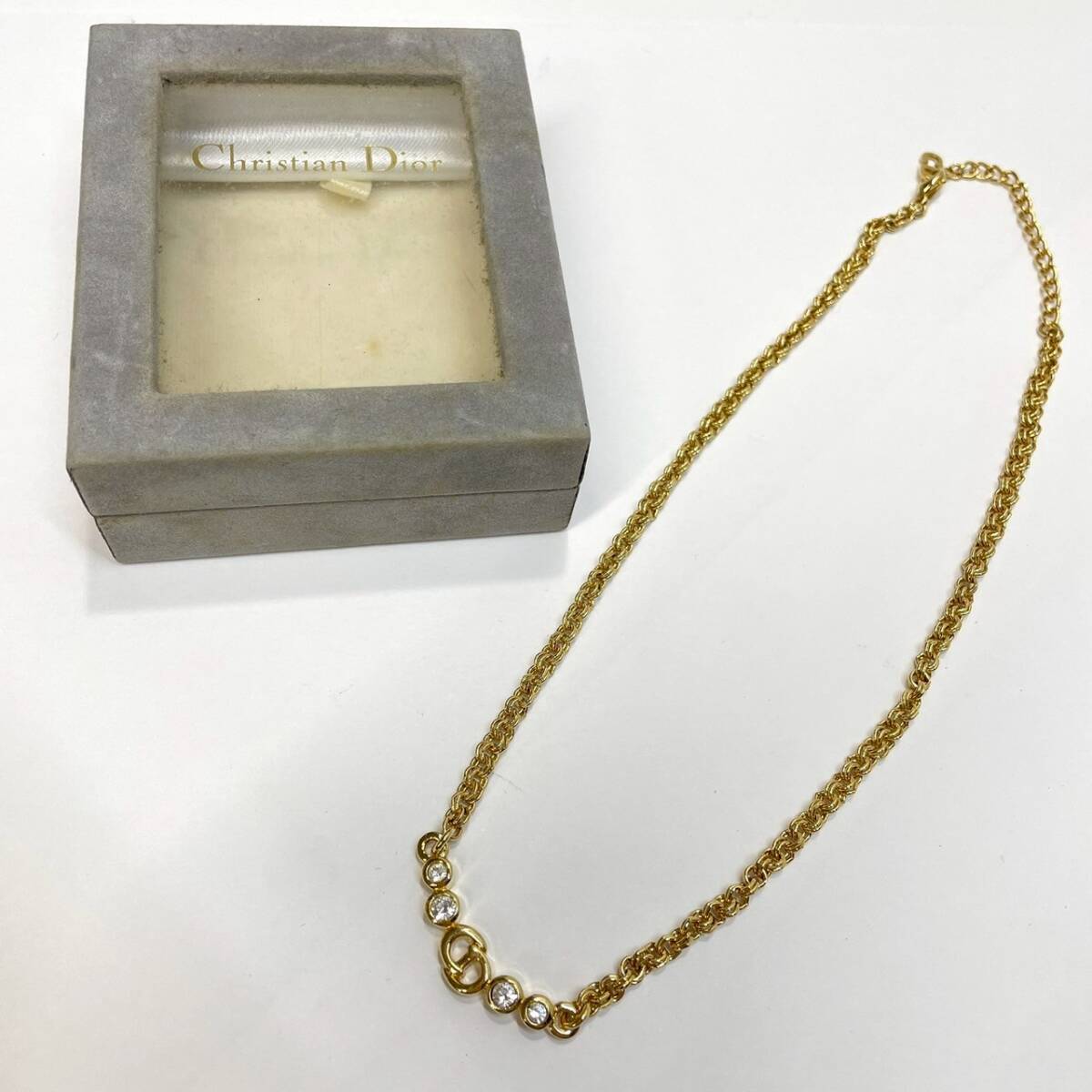 ■ 1円〜【現状保管品】 Christian Dior クリスチャン ディオール ネックレス ゴールドカラー CDロゴ ラインストーン アクセサリー L160265