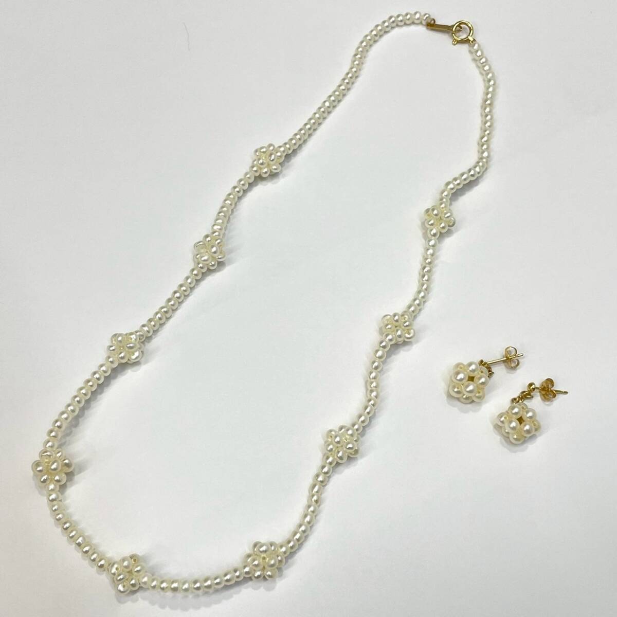 ■ 1円〜【現状保管品】 ベビーパール 真珠 ネックレス ピアス セット売り K18 刻印あり ホワイト系 アクセサリー レディース L160266
