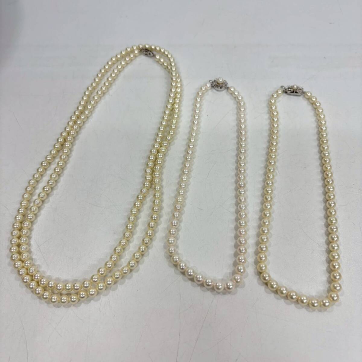 ■ 1円〜【まとめ売り】 パール 真珠 ネックレス 3点 まとめ SV金具 SILVER 刻印あり ロング ホワイト系 アクセサリー レディース L160222
