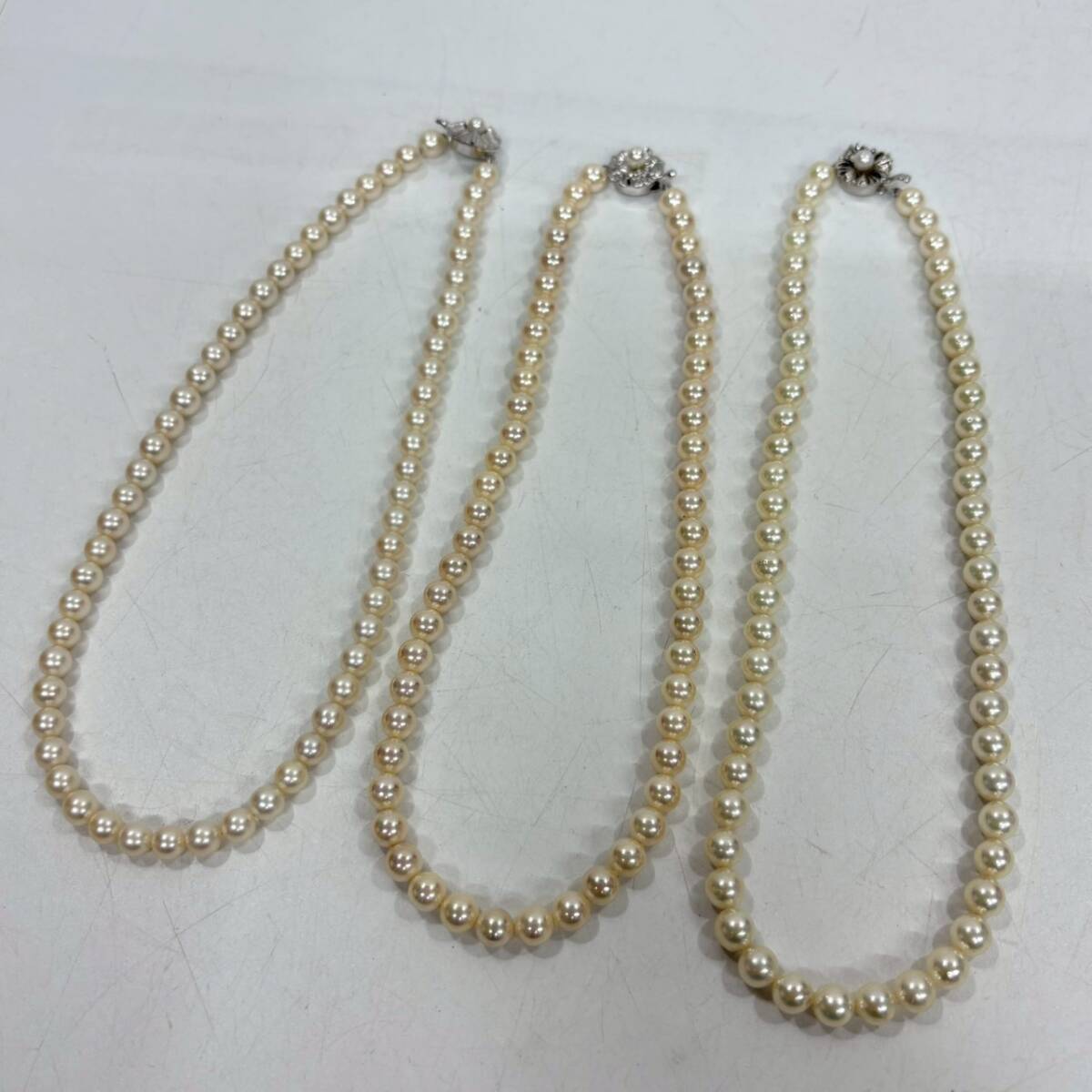 ■ 1円〜【まとめ売り】 パール 真珠 ネックレス 3点 SV金具 SILVER 刻印あり ホワイト系 レディース アクセサリー 服飾小物 L160221
