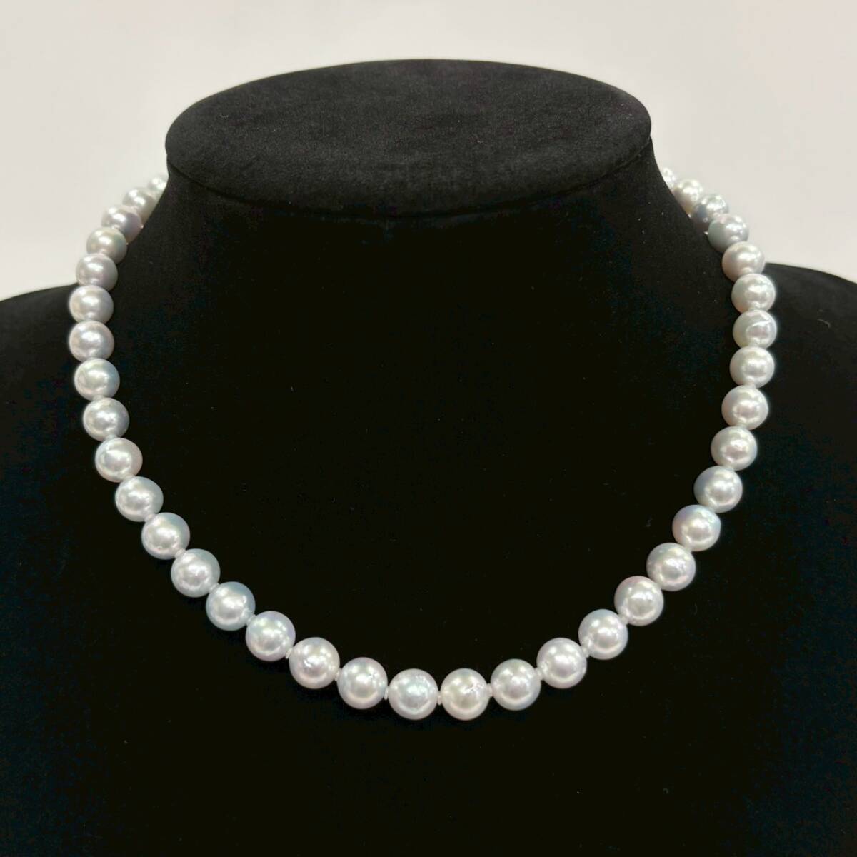■ 1円〜【現状保管品】 パール 真珠 ネックレス SILVER 刻印あり ブルー系 サイズ約8.2mm~8.3mm 重量約44.5g アクセサリー L160276