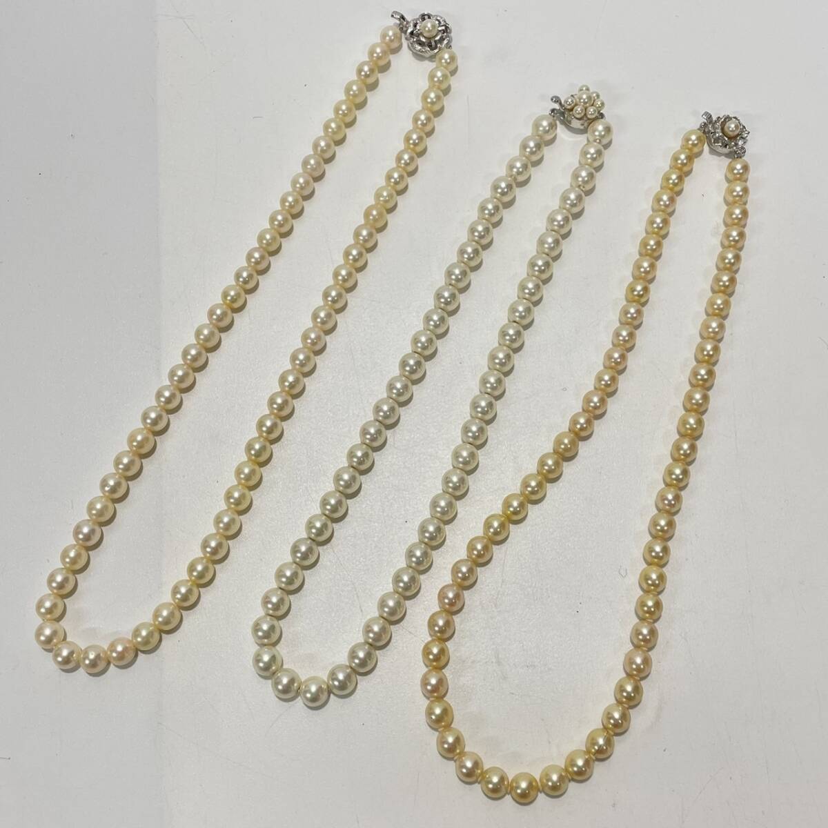 ■ 1円〜【まとめ売り】 パール 真珠 ネックレス 3点 まとめ SV金具 SILVER 刻印あり クリーム系 ホワイト系 アクセサリー L160195