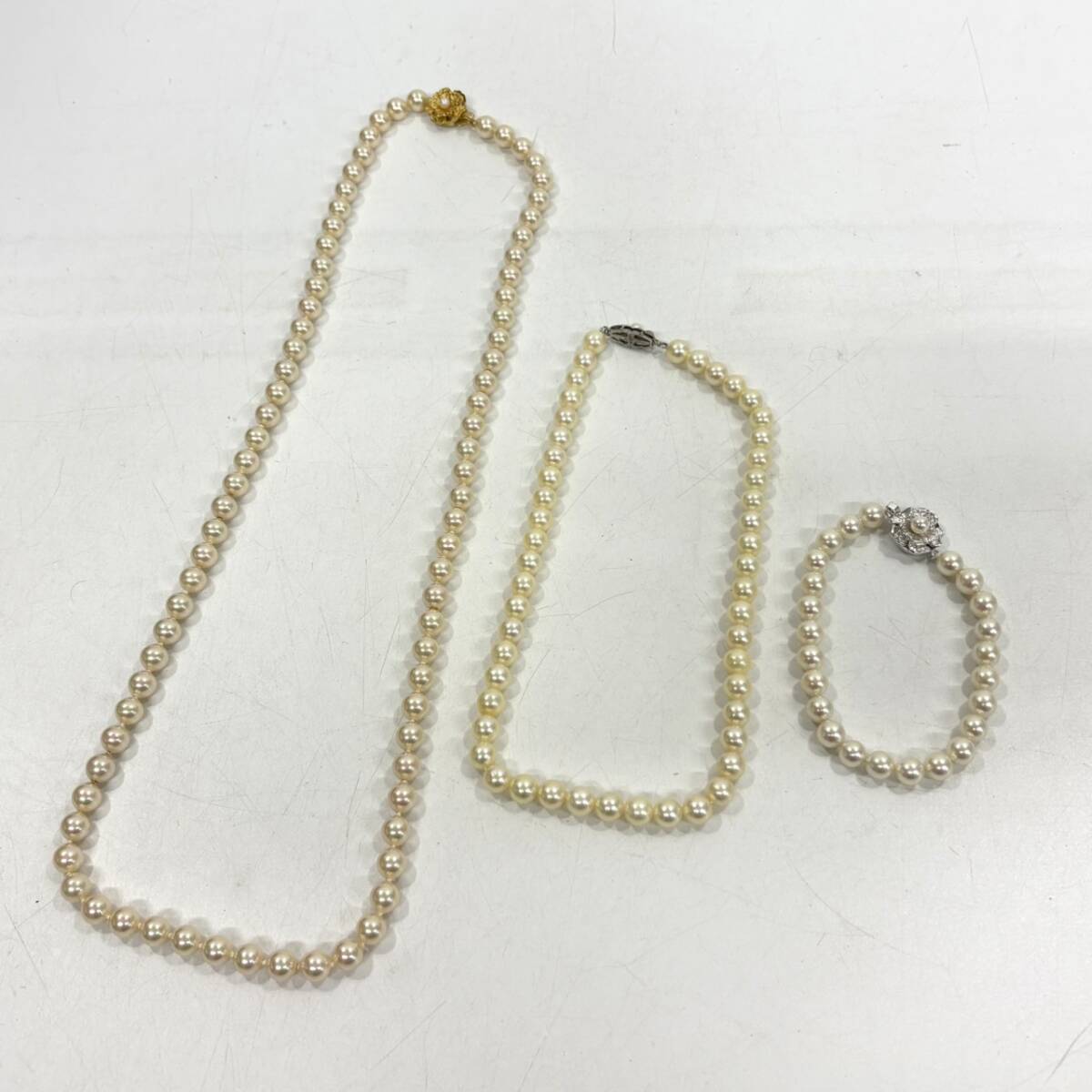 ★ 1円〜【セット売り】 パール 真珠 ネックレス ブレスレット SILVER 金具 刻印有 ホワイト系 レディース アクセサリー 冠婚葬祭 L160220