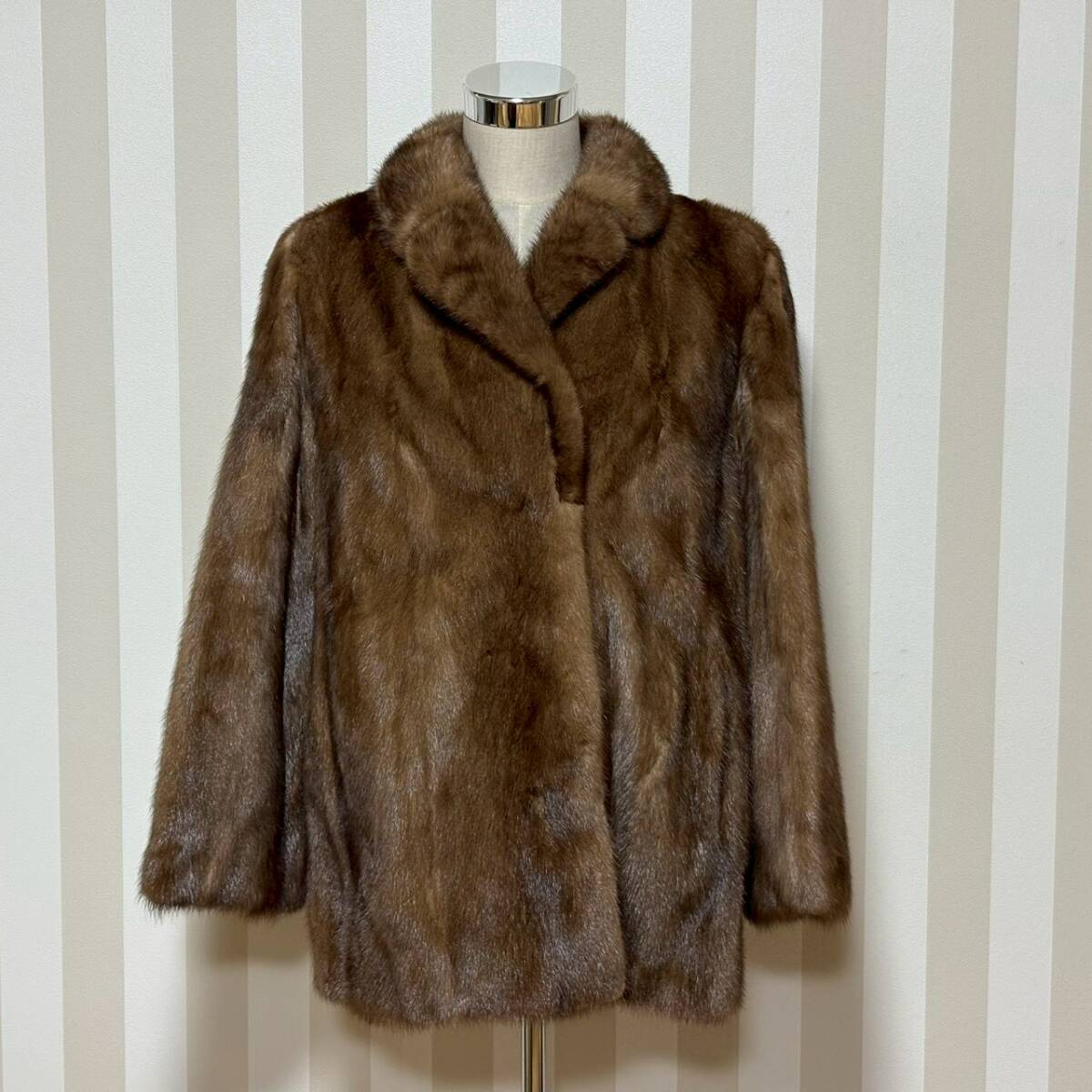 ★1円〜【レディース毛皮】 ミンク MINK 毛皮 本毛皮 高級 ファー アウター ミドル丈 ブラウン レディース 着丈約69cm L210375