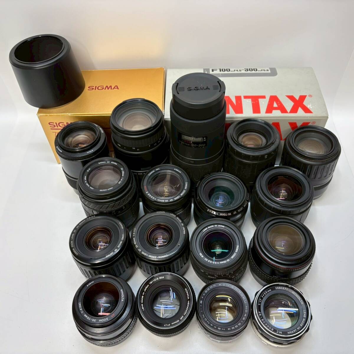 ■ 1円〜【まとめ売り】 カメラレンズ 17点 まとめ KONICA SIGMA PENTAX CANON 等 ズーム 単焦点 50mm 標準 望遠 一眼カメラ用 L210326