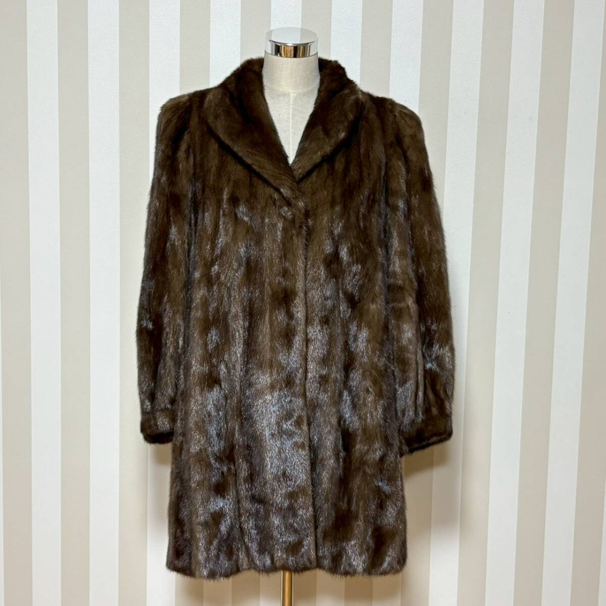 ■1円〜【レディース毛皮】Surelle MEISEL PESKIN ミンク 毛皮 本毛皮 リアルファー 高級 アウター コート ブラウン系 着丈約87cm L210394