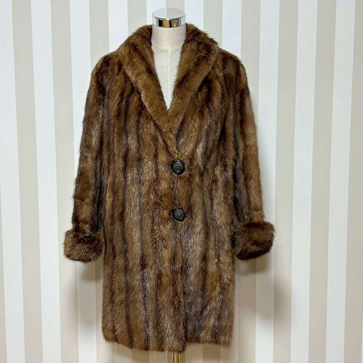 ■1円〜【レディース毛皮】 Hudson's Bay Company ミンク 毛皮 リアルファー 高級 ロング コート アウター ブラウン 着丈約87cm L210399