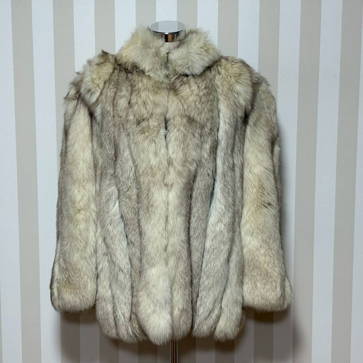 ■1円〜【レディース毛皮】 GROSVENOR グロブナー フォックス 毛皮 本毛皮 リアルファー アウター コート アイボリー 着丈約72cm L210406