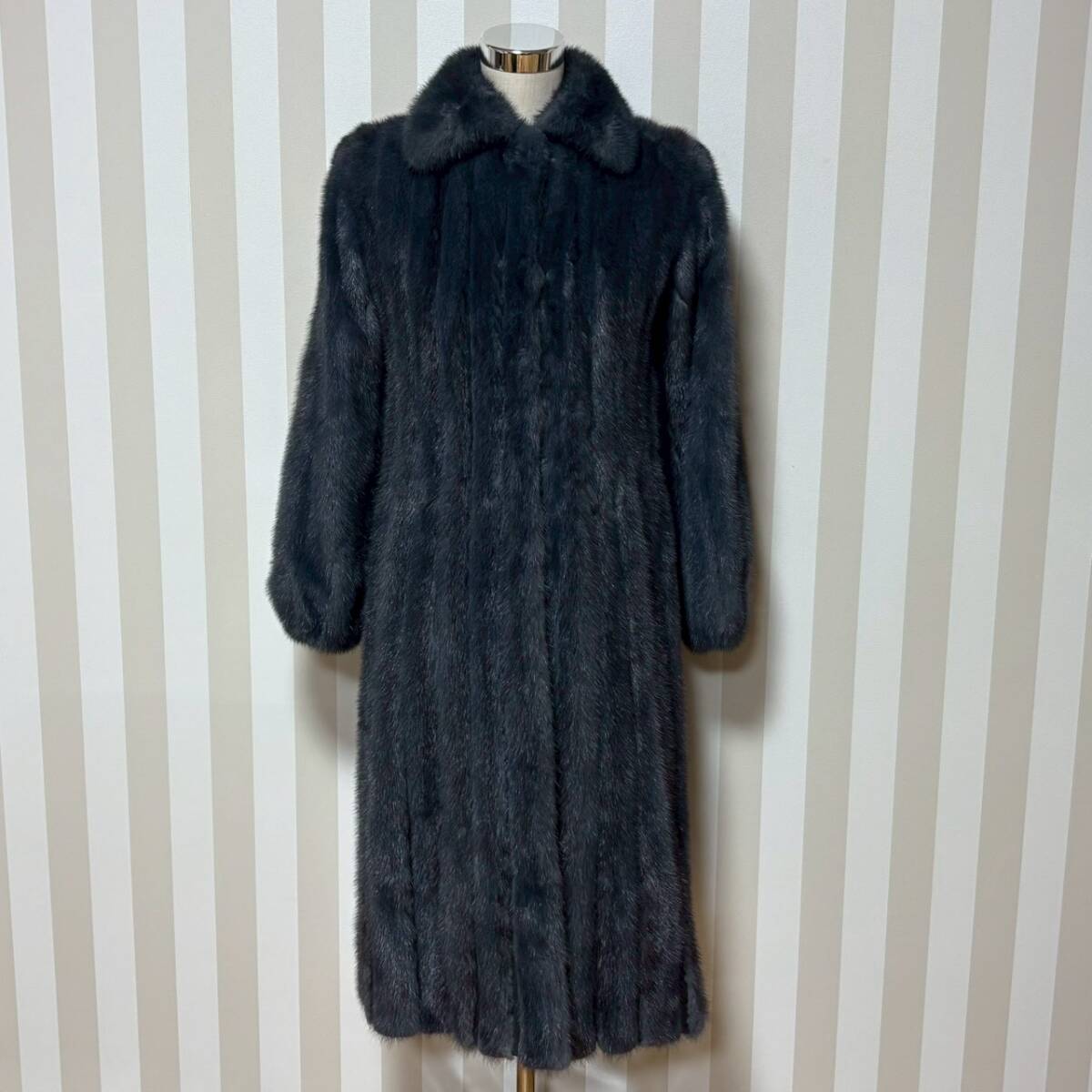 ■1円〜【レディース毛皮】 SAGA SELECTED MINK サガ ミンク 染め 毛皮 本毛皮 ファー ロング コート ブルー系 着丈約113cm 冬物 L210423