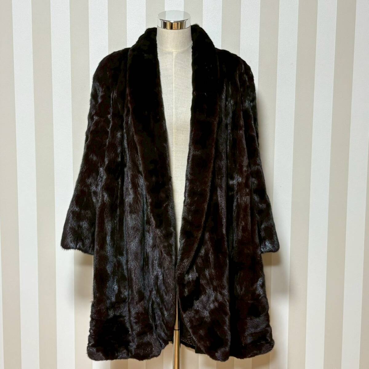 ■1円〜【レディース毛皮】 EMBA BLACKGLAMA エンバ ブラックグラマ ミンク 毛皮 裏地 総柄 アウター コート ブラウン 着丈約91cm L210424