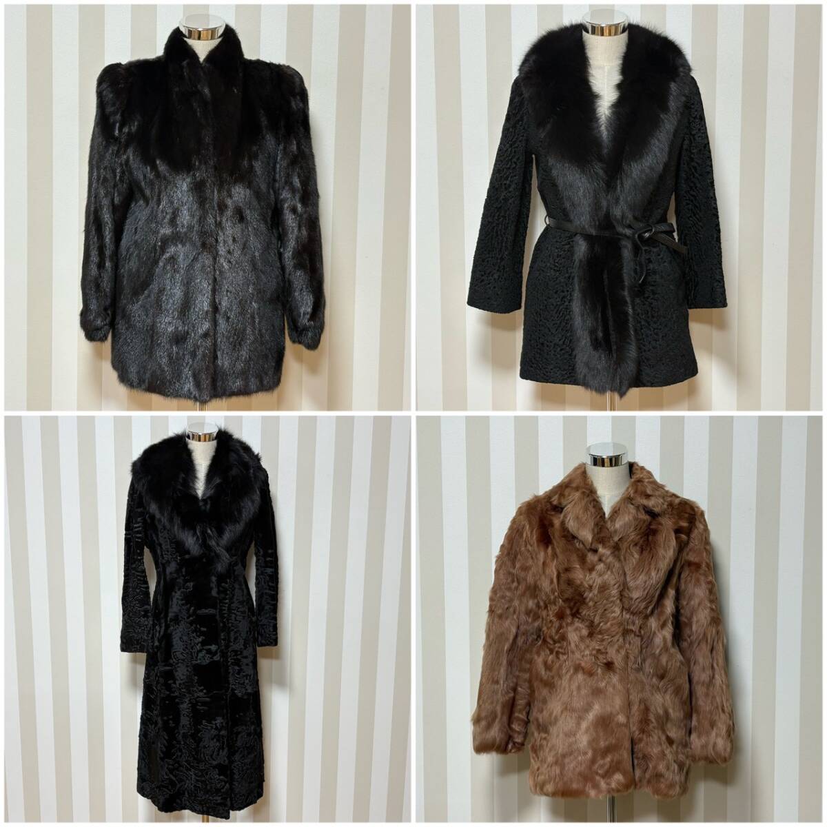 ■1円〜【毛皮4点まとめ】 ミンク 等その他各種 毛皮 本毛皮 リアルファー EMBA Moon Bat Fur 等 アウター ブラック ブラウン系 L210409