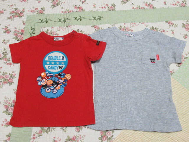ミキハウス９０㎝ビー君の赤＆グレー半袖Ｔシャツ２枚＊送料１８５円