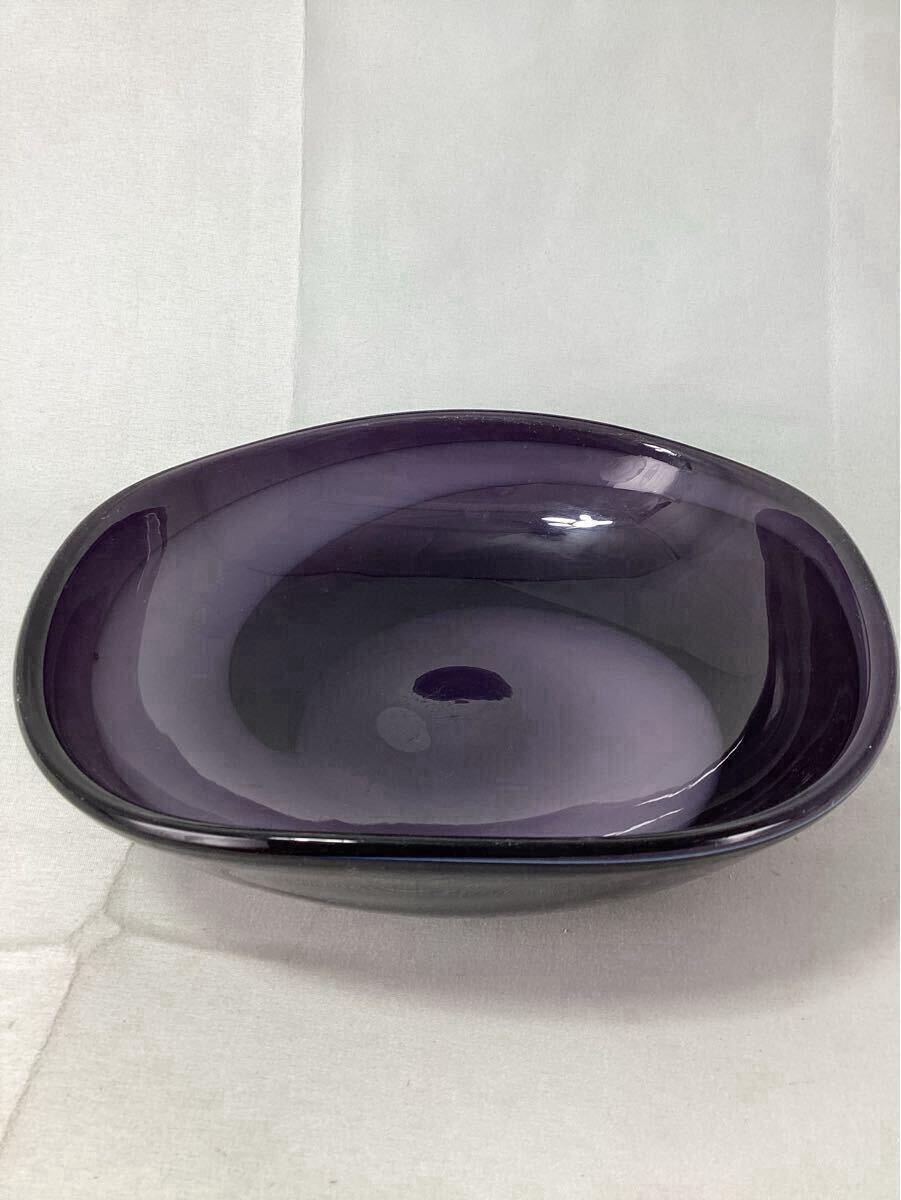 ガラス製 変形ボウル 紫 パープル 飾り皿 インテリア 食器 中古