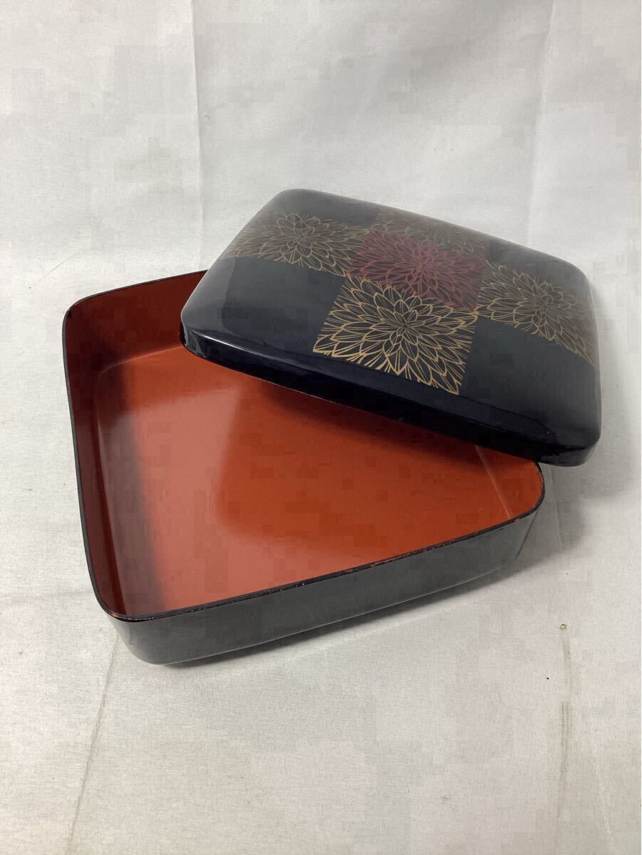 重箱 一段重 樹脂製 黒塗 内朱 弁当箱 和モダン レトロ 中古