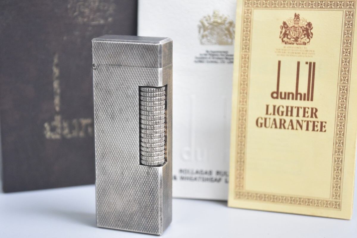 火花確認済 dunhill ダンヒル ガスライター ローラータイプ 箱付 シルバーカラー アンティーク ビンテージ RU-283G-A/025