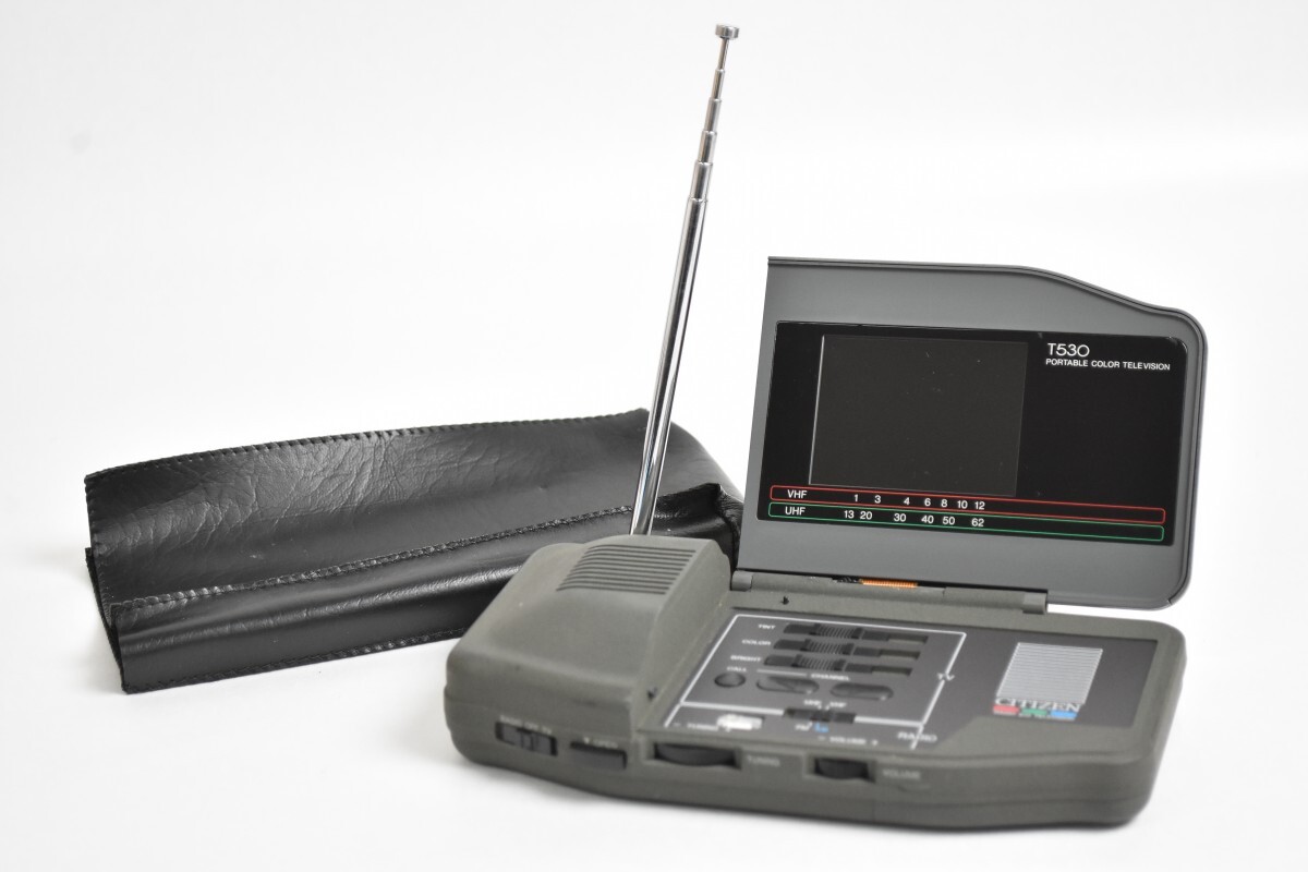 珍品 当時物 CITIZEN シチズン T530-1J ポータブルカラーテレビジョン ラジオ AM FM LCD-TV ケース付 昭和 レトロ ビンテージ RU-528S/030