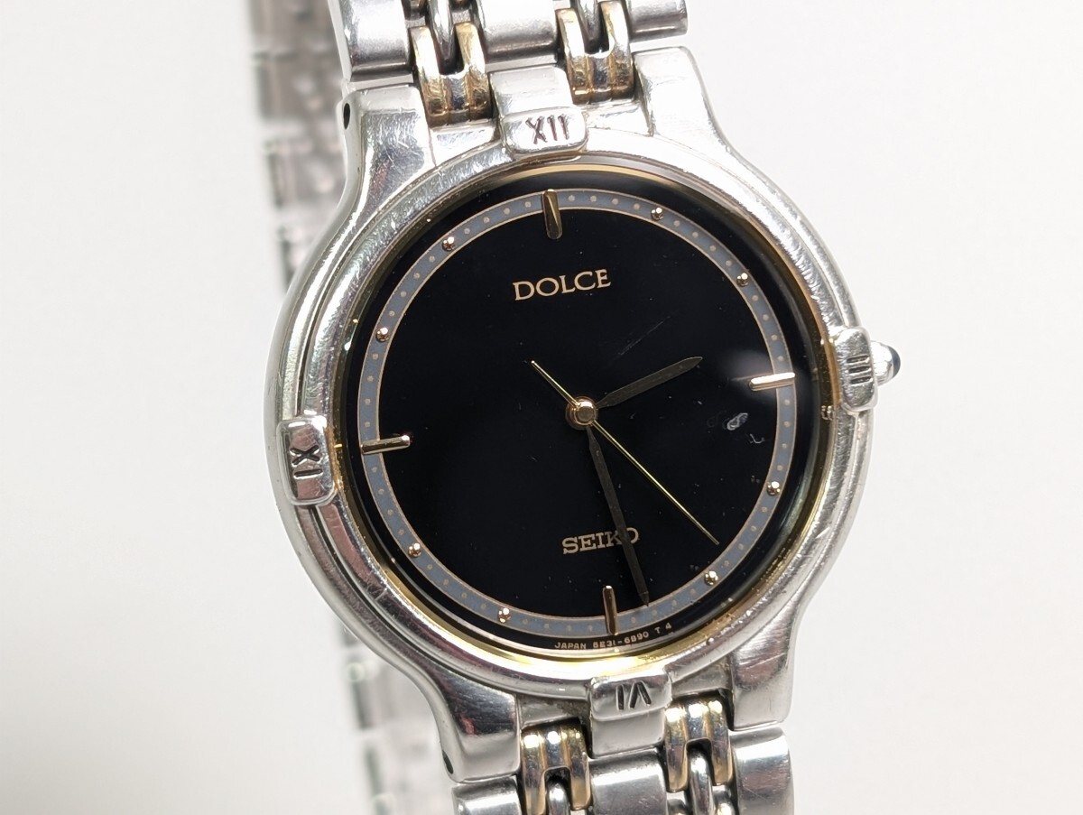 稼働 SEIKO セイコー DOLCE ドルチェ 5E31-6000 ブラック 文字盤 クォーツ QZ メンズ 腕時計 純正ブレス アンティーク ビンテージ S-776