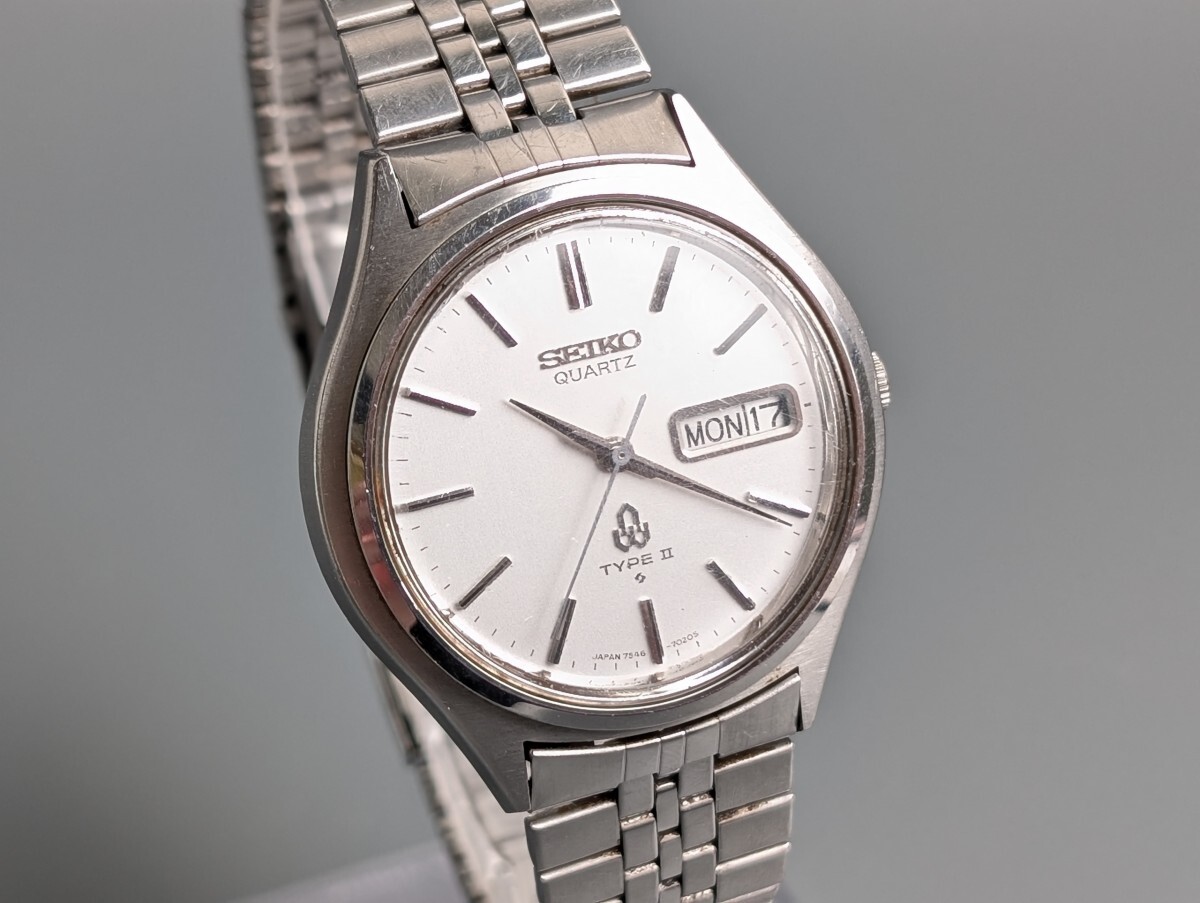 稼働 SEIKO セイコーTYPEⅡ タイプⅡ 7546-7010 ラウンド デイデイト クォーツ QZ メンズ 腕時計 アンティーク RU-246G/020
