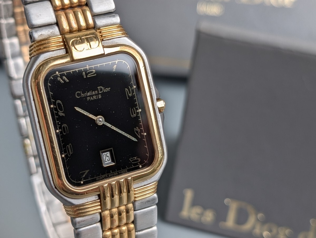 稼働 Christian Dior クリスチャンディオール PARIS 35 14 02-2 箱付 MODELE DEPOSE デイト QZ メンズ レディース 腕時計 RU-394G/018