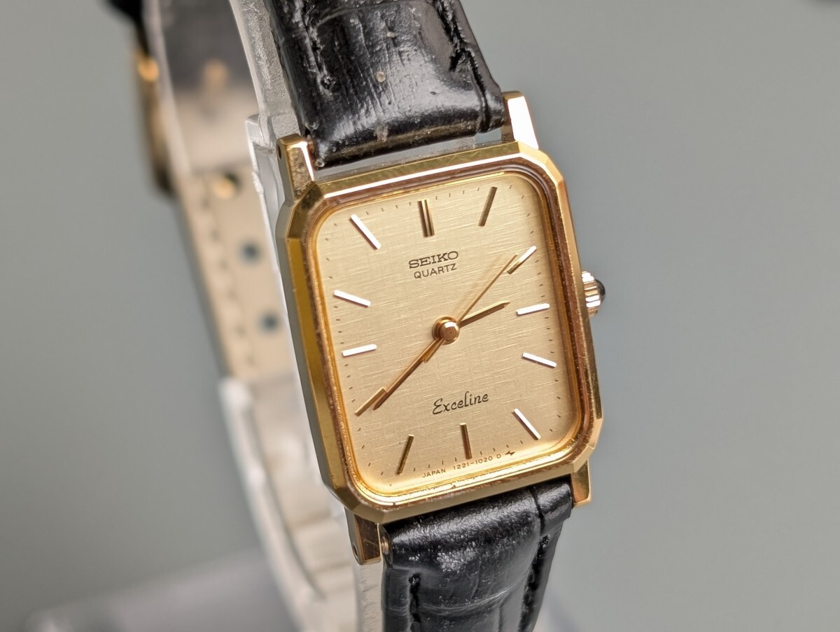 SEIKO セイコー Exceline エクセリーヌ 1221-5720 ゴールド文字盤 スクエア クォーツ QZ レディース 腕時計 アンティーク RU-389G/018