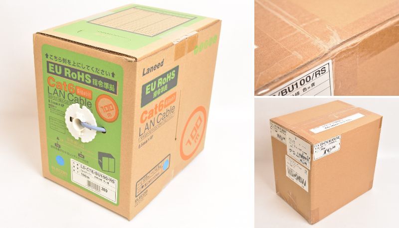 未開封 ELECOM エレコム LANケーブル CAT6 EU RoHS 指令準拠 LD-CT6/BU100/RS 100m 青 ブルー 単線仕様 パーツ RT-795M/012