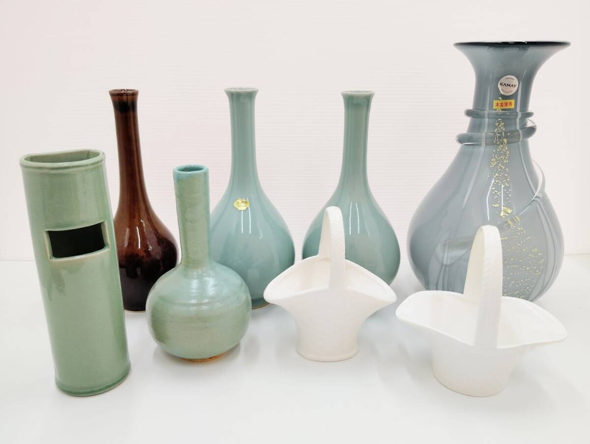 【花瓶・花器おまとめ】ブランド・共箱付き含む・インテリア・陶器・ガラス製 8点セット　１円スタート