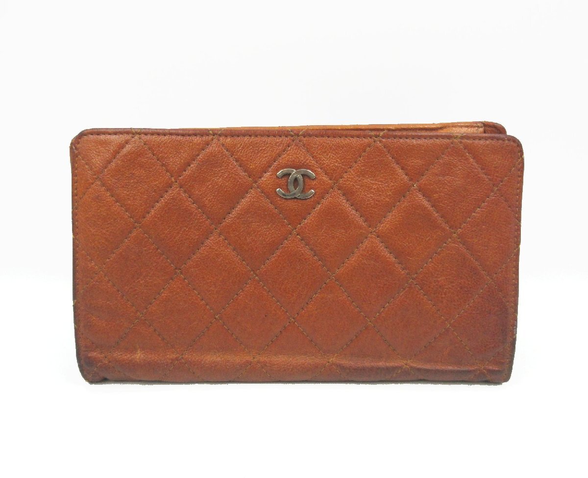 ★◇ CHANEL シャネル マトラッセ 長財布 札入れ 小銭入れ ブラウン×シルバー色金具 中古品