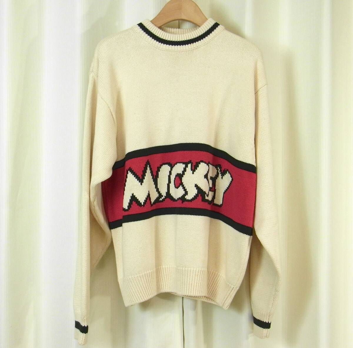 希少品ディズニーストア購入「MICKEY MOUSE」ニットセーター M ミッキーマウス ホワイト シンプルデザイン Disney store 古着 ヴィンテージ