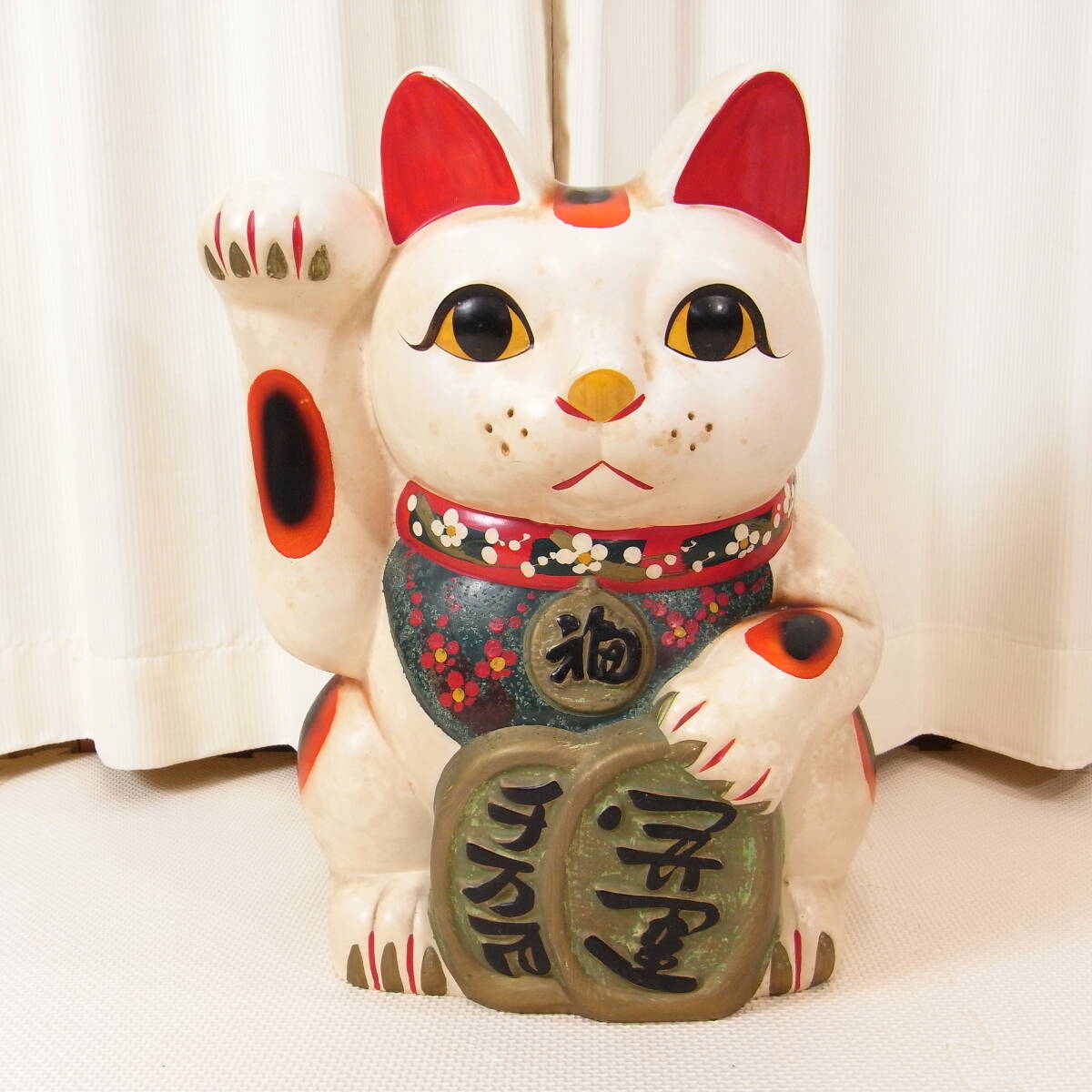 大きい 招き猫 13号 置物 陶器製 約40センチ まねき猫 右手 貯金箱 商売繁盛 金運 開運 縁起物 昭和レトロ アンティーク