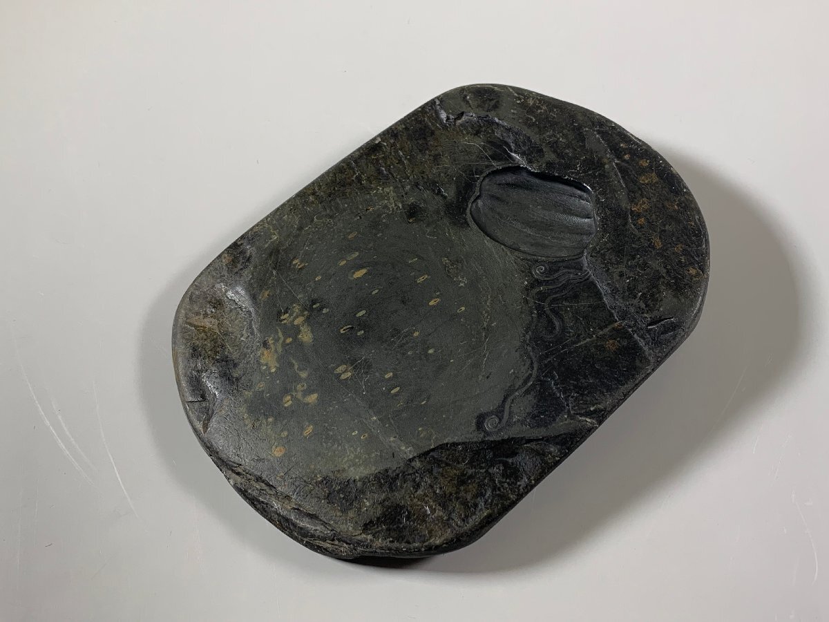 書道■ 清代　歙州天然型金星瓜池硯　■z43