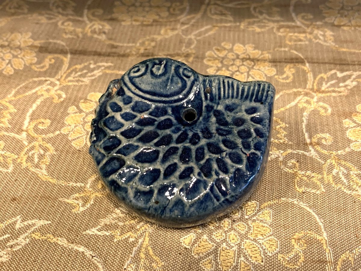 書道■ 李朝 瑠璃釉魚型水滴　■y27