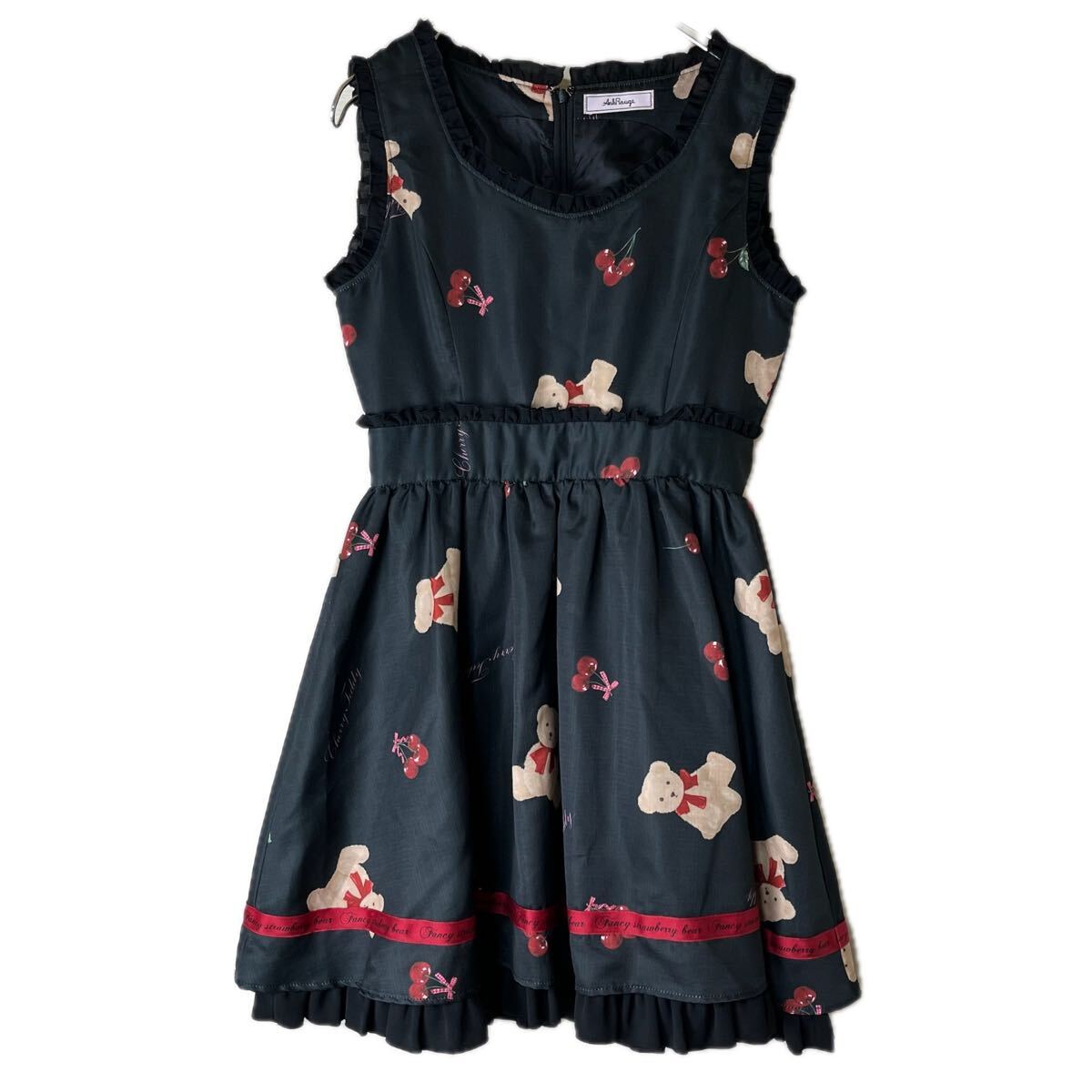 Ank Rouge ノースリーブワンピース ひざ丈ワンピース くま柄 チェリー さくらんぼ レース レディース Mサイズ