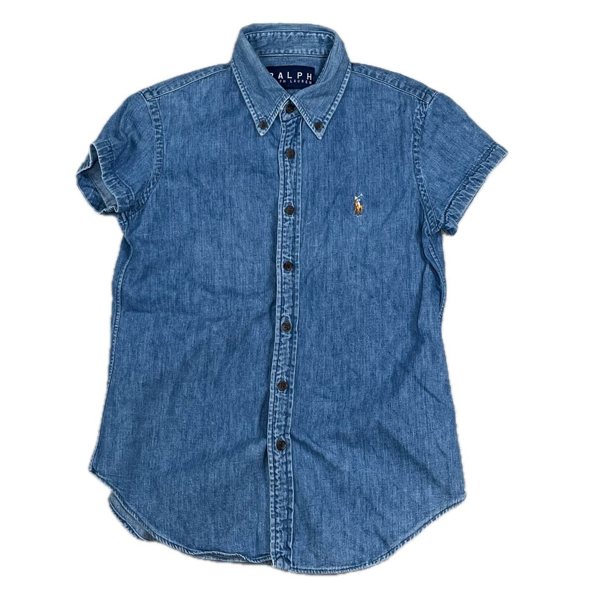 RALPH ralph lauren ラルフローレン　半袖　デニムシャツ　ボタンダウンシャツ　ブルー　Sサイズ　トップス　レディース　