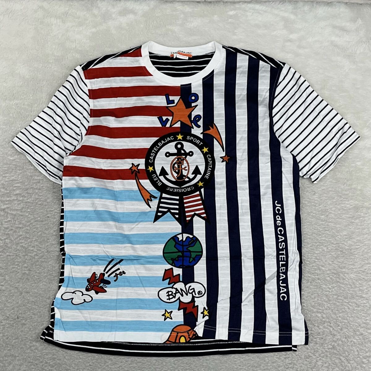 castelbajac sports カステルバジャック ゴルフウェアボーダー ストライプ 半袖 カットソー マルチカラー サンプル Mサイズ相当 Tシャツ