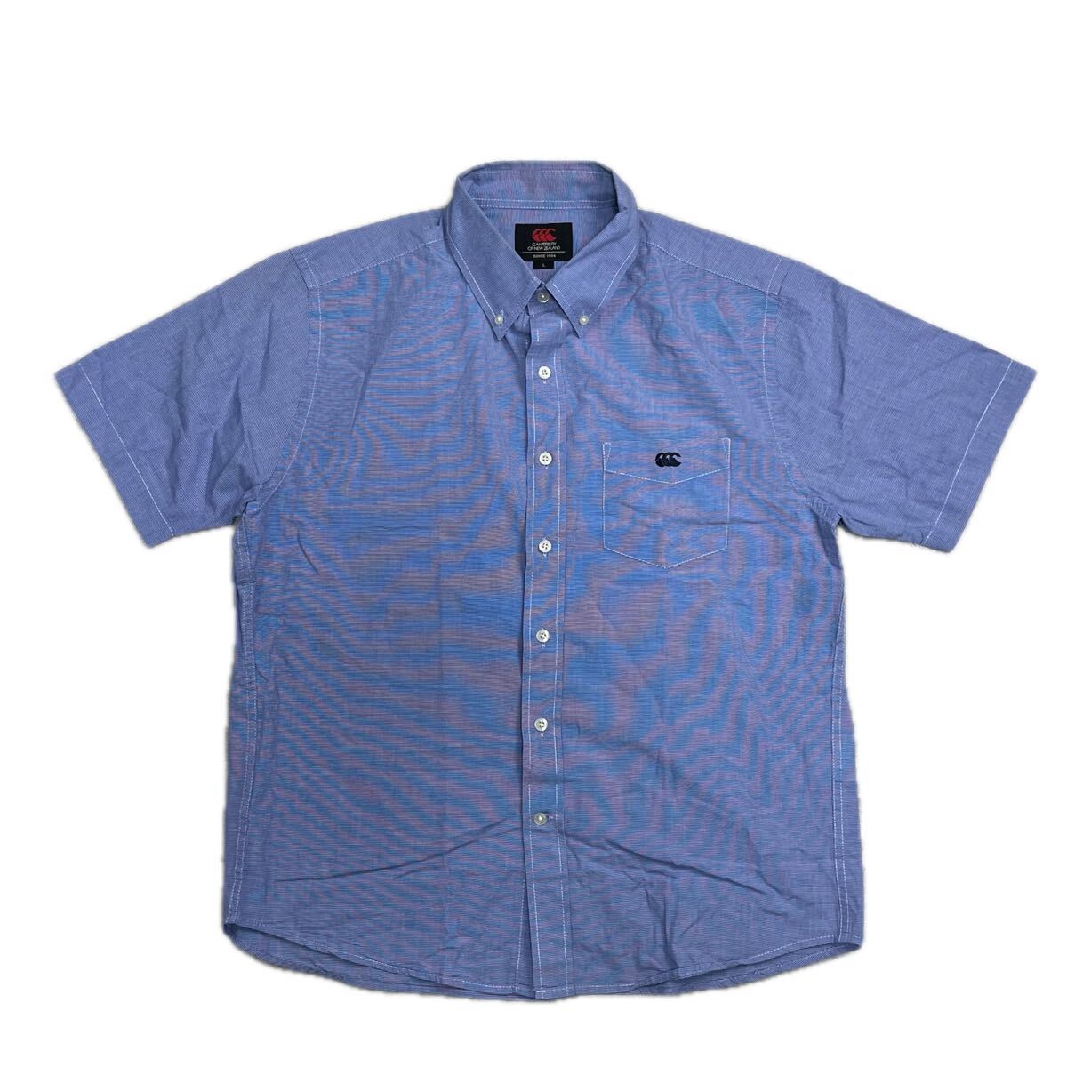 canterbury カンタベリー　半袖　ブルー　ボタンダウンシャツ　メンズ　Lサイズ　コットン　カジュアル　コットン100%