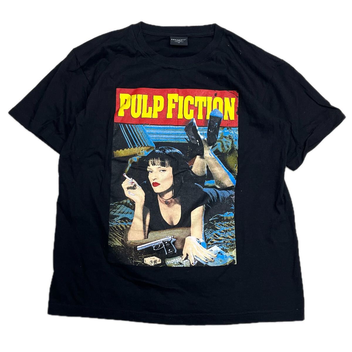 1994年の映画 パルプ・フィクション Broadway プリント Tシャツ カットソー ブラック トップス 綿100% コットン 男女兼用 Mサイズ