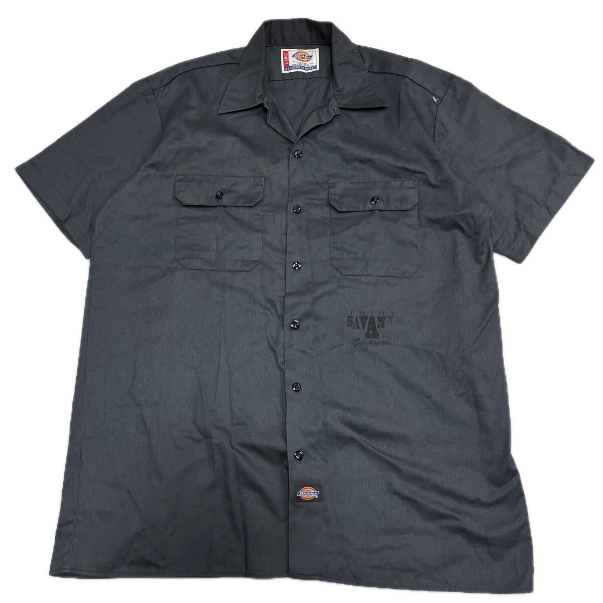 Dickies ディッキーズ 開襟シャツ 半袖ワークシャツ オープンカラーシャツ コットン トップス グレー バックロゴ 古着 レトロ メンズ L