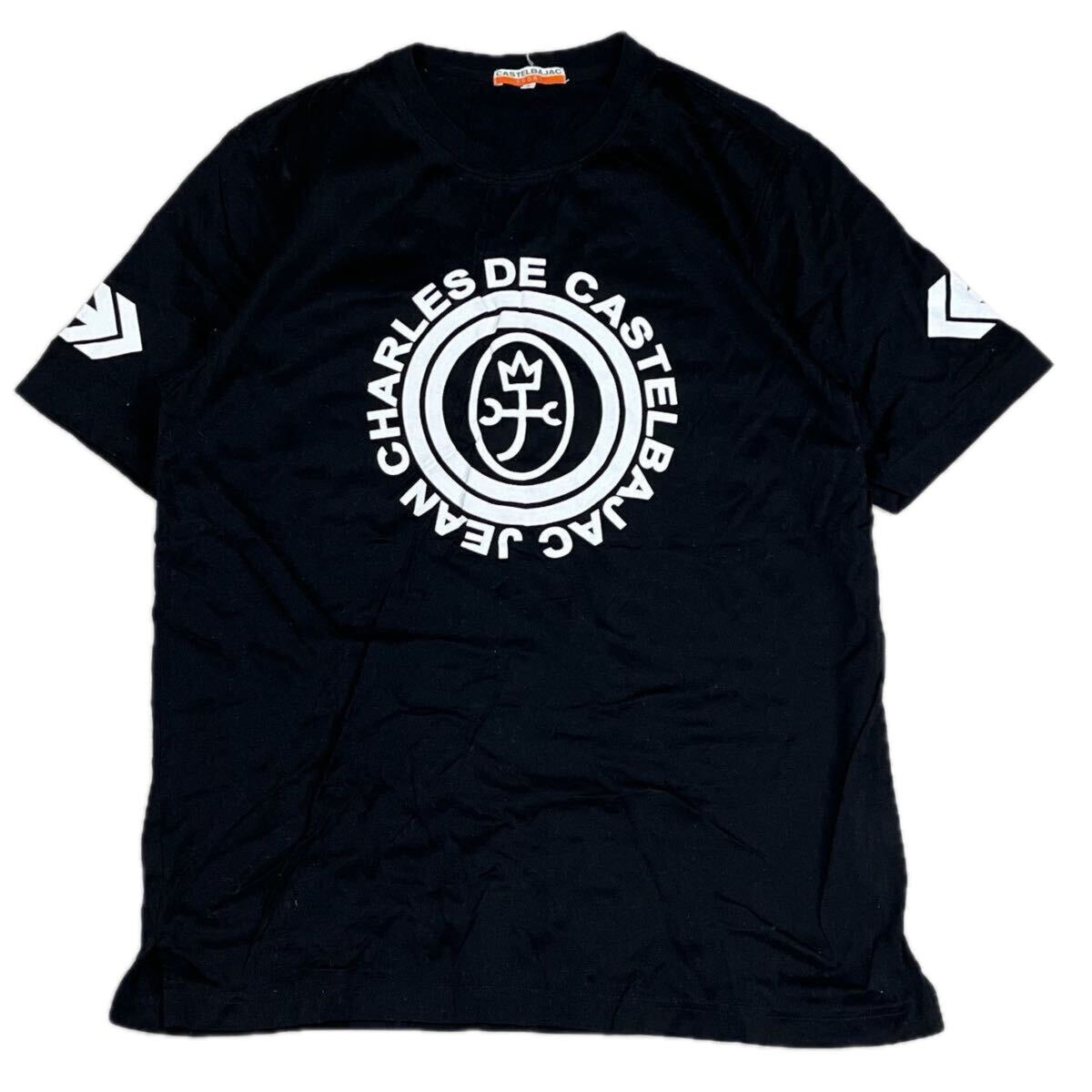 castelbajac カステルバジャック 半袖Tシャツ クルーネック プルオーバー カットソー 両面プリント ブラック コットン Mサイズ相当
