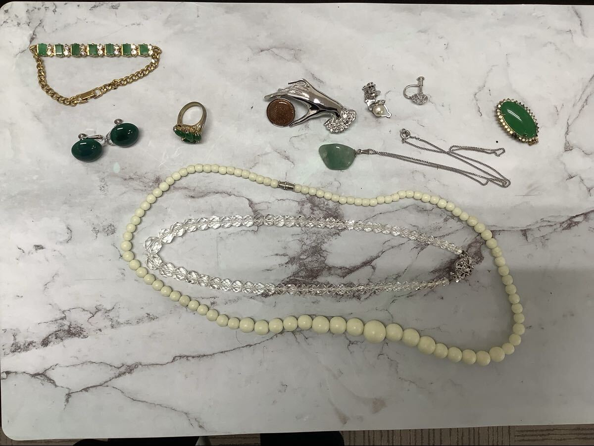 NO167 ネックレス アクセサリー ブローチ イヤリング ブレスレット リング パール 指輪 セット 真珠　詳細不明　遺品整理