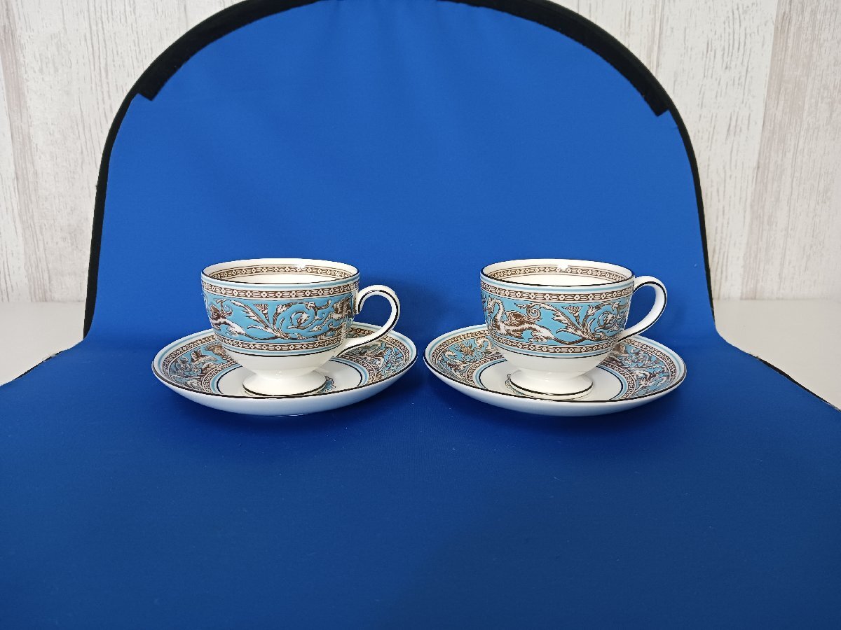 WEDGWOOD　ウェッジウッド　フロレンティーン　ターコイズ　カップ＆ソーサー　2客セット(現状品)