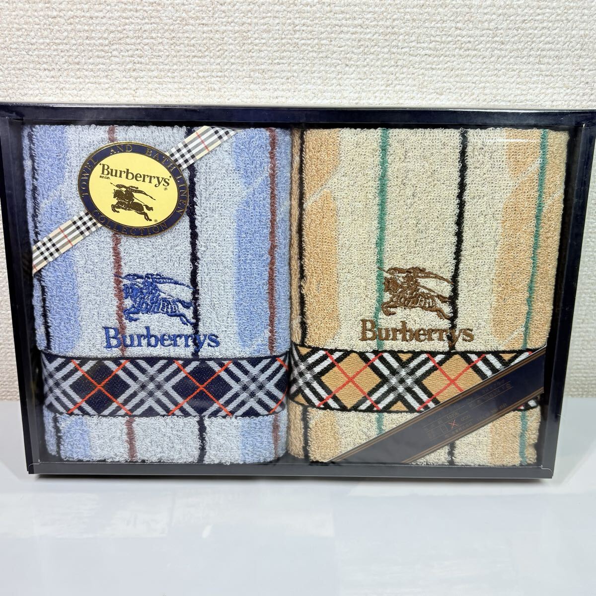 美品未使用　 Burberrys BURBERRY バーバリー　 フェイスタオル２枚　ノバチェック　西川産業　ベージュ　ブルー