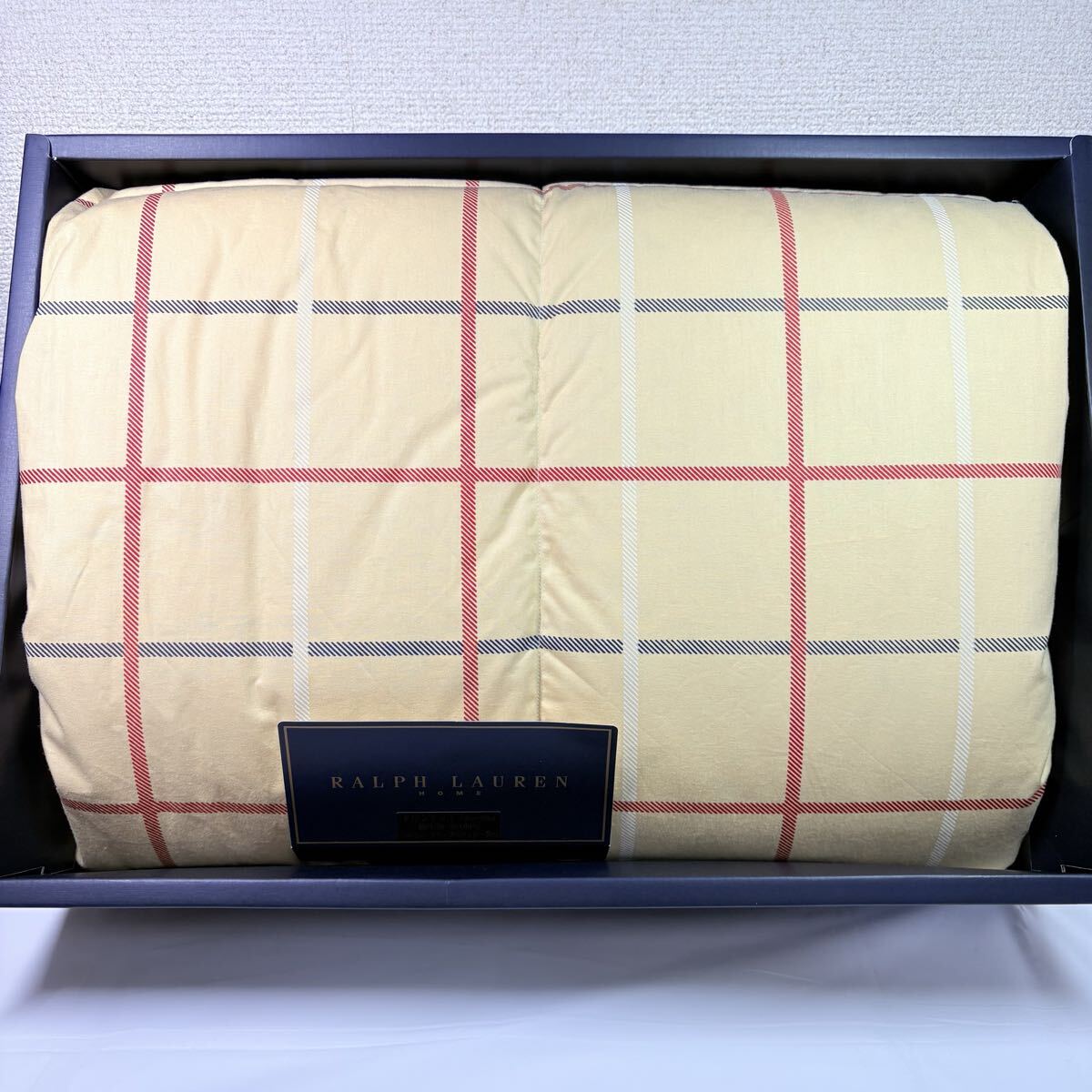 RALPH LAUREN ラルフローレン　羽毛ダウンケット　210㎝×150㎝　ラージタッタソール　チェック　ベージュ　0.3kg ギフト