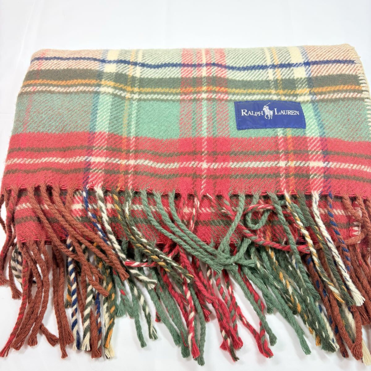 RALPH LAUREN ラルフローレン　タータンチェック　ウールひざ掛け　ブランケット　180×68cmフリンジ込み