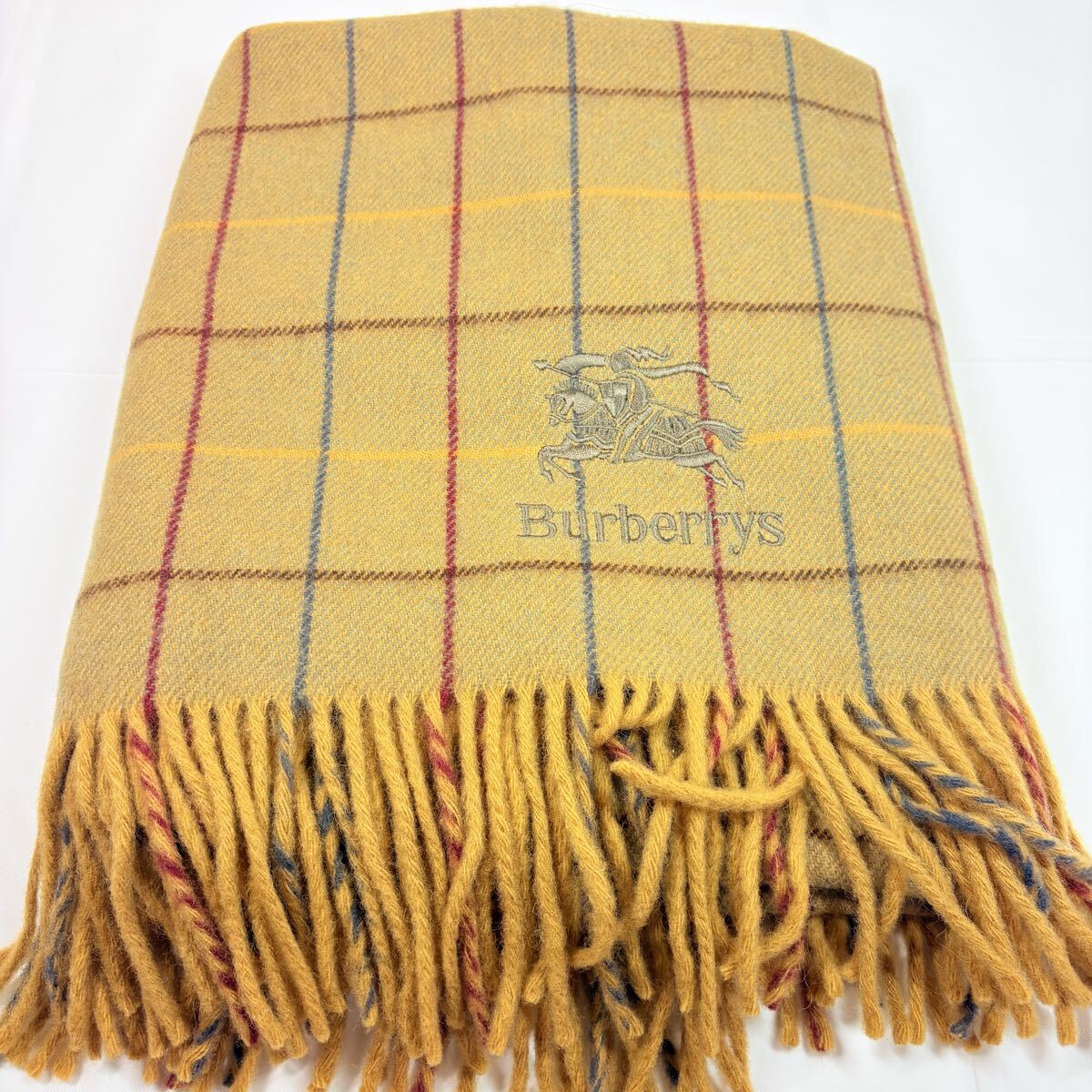 Burberrys BURBERRY バーバリー　ウールひざ掛け　75×130cm 玉虫カラー　チェック柄　ヴィンテージ　西川産業