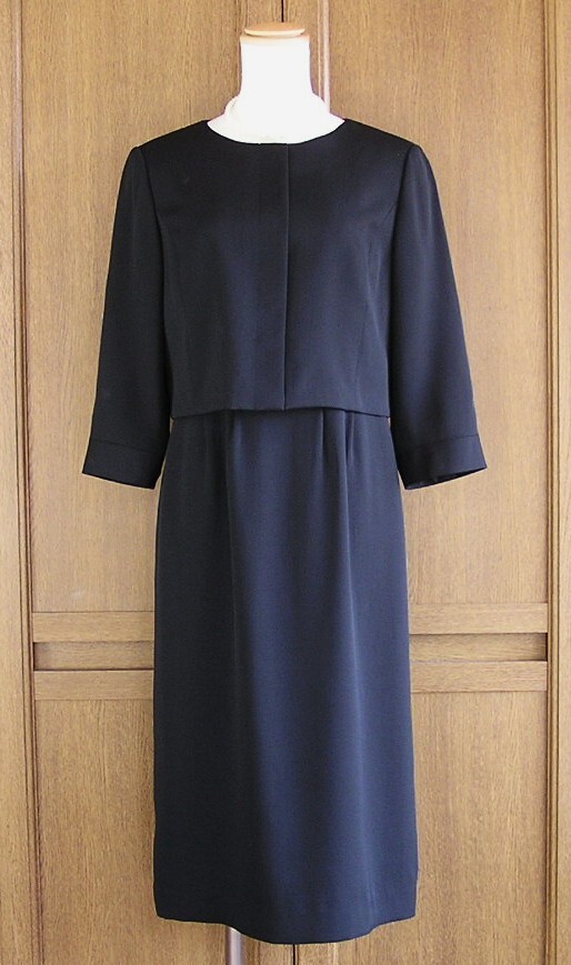 ランバンノワール/LANVIN NOIR/東京ソワール製/黒 ワンピース/７分袖/通年OK/38号/冠婚葬祭/日本製/紙タグなし未使用/送料無料