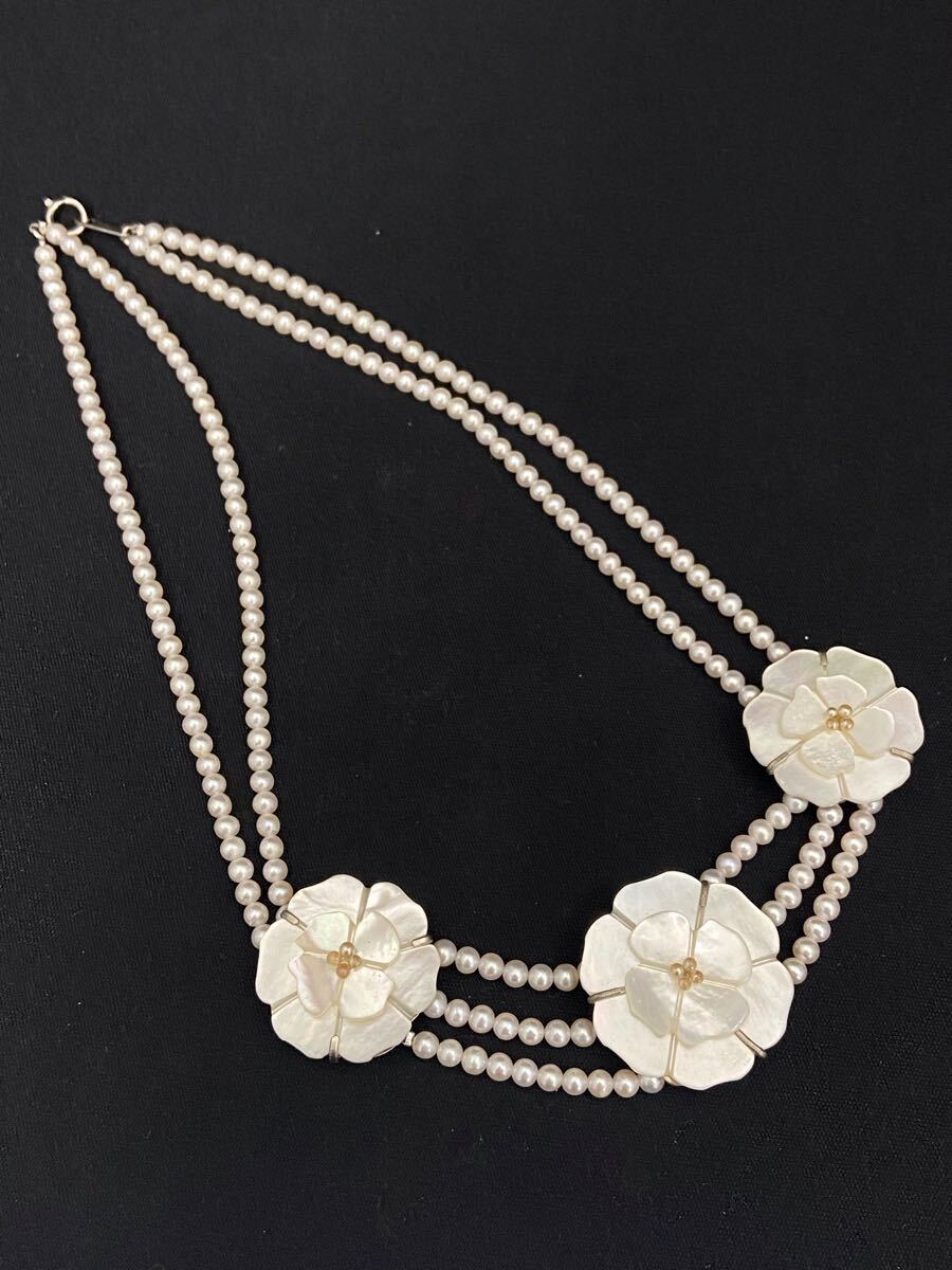 A751★CHANEL シャネル 98A ホワイトシェル ココマーク カメリアモチーフ ネックレス レディース アクセサリー